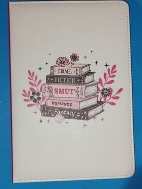 New! Book Lovers PU Leather White & Pink Book Stack Notebook Cover - Home Office